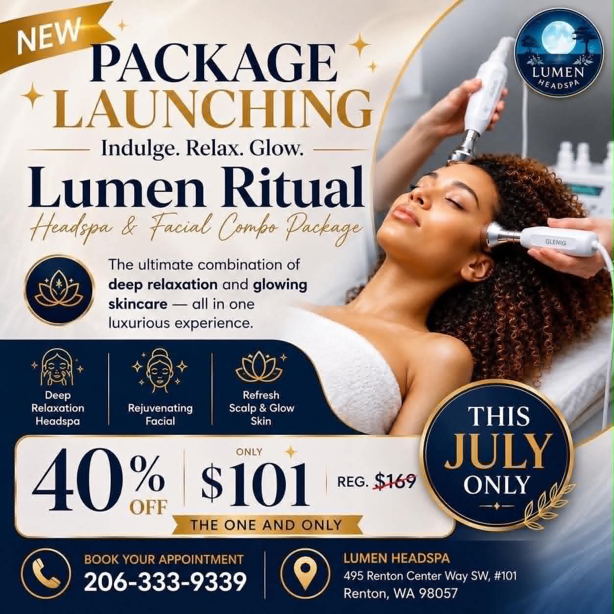 Lumen Ritual Headspa and Facial Combo Package Special Offer: 40% Off this July only, only $101 (regularly $169)